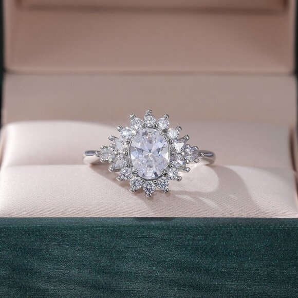 🌸Bling Beautiful CZ Dainty Wedding/Engagement Flower Ring for Woman, K908 - Picture 3 of 10